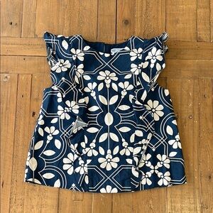 Jacadi blue floral flutter sleeve top